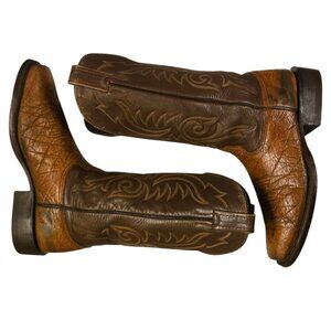 Langstons Cowboy Boots Mens 9 D Two Tone Brown Leather Country Western Wear VTG
